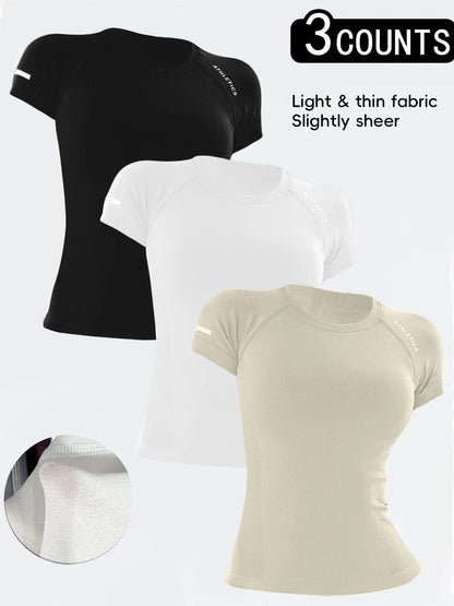 Sporty Women'S Letter Print Raglan Sleeve Sports Tee, Breathable round Neck Short Sleeve T-Shirt for Yoga Gym Workout Running, Ladies Sportswear for All Seasons